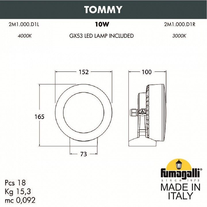 Настенно-потолочный прожектор Fumagalli Tommy 2M1.000.000.AXD1L