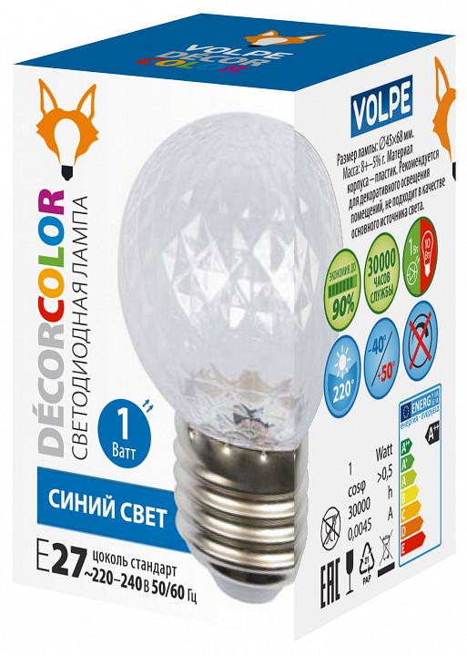 Лампа светодиодная Volpe DECOR COLOR E27 1Вт K UL-00010066