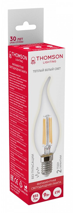Лампа светодиодная Thomson Filament TAIL Candle E14 9Вт 2700K TH-B2077